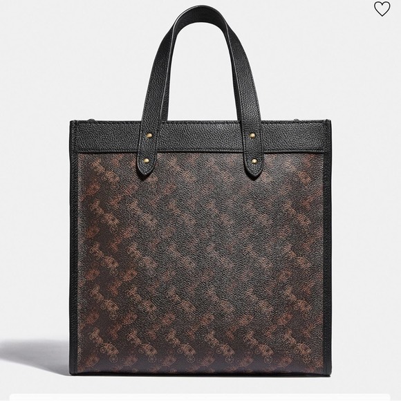 NEW COACH Field Tote With Horse And Carriage Print in Brass/Truffle Black - Picture 13 of 15